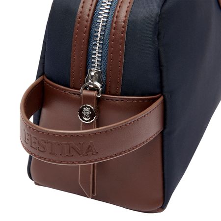 Toiletry Bag Button Navy & Brown