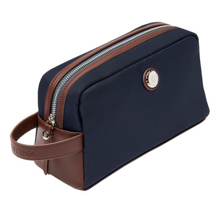 Toiletry Bag Button Navy & Brown