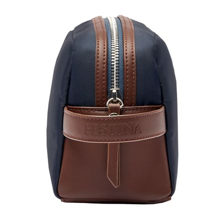 Toiletry Bag Button Navy & Brown