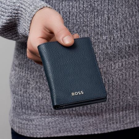 BOSS Folding card holder Classic Grained Navy