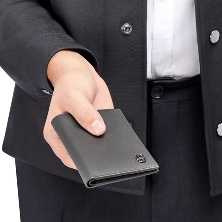 HLE526H-5 BOSS Folding card holder Double B Saffiano Grey