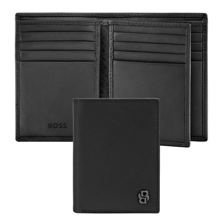 BOSS Card holder with flap Double B Saffiano Black