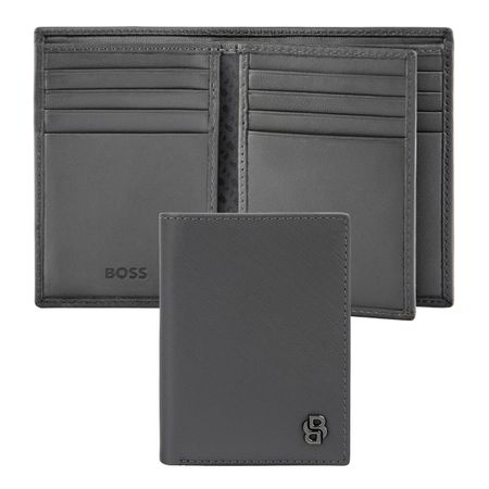 BOSS Card holder with flap Double B Saffiano Grey