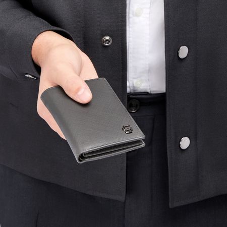 BOSS Card holder with flap Double B Saffiano Grey