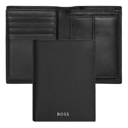 BOSS Card holder with flap and money pocket Classic Grained Black