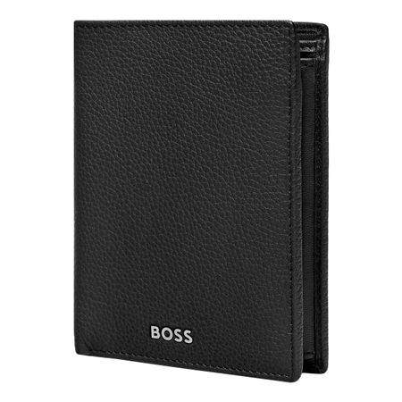 BOSS Card holder with flap and money pocket Classic Grained Black