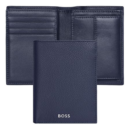 BOSS Card holder with flap and money pocket Classic Grained Navy