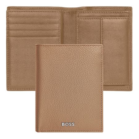 BOSS Card holder with flap and money pocket Classic Grained Camel