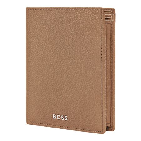 HLG416X-4 BOSS Card holder with flap and money pocket Classic Grained Camel