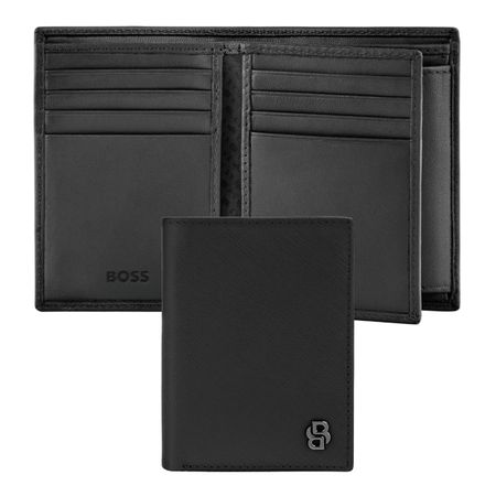 BOSS Card holder with flap and money pocket Double B Saffiano Black