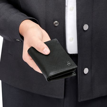 BOSS Card holder with flap and money pocket Double B Saffiano Black