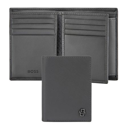 BOSS Card holder with flap and money pocket Double B Saffiano Grey