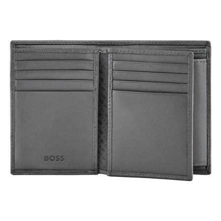 BOSS Card holder with flap and money pocket Double B Saffiano Grey