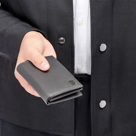 BOSS Card holder with flap and money pocket Double B Saffiano Grey