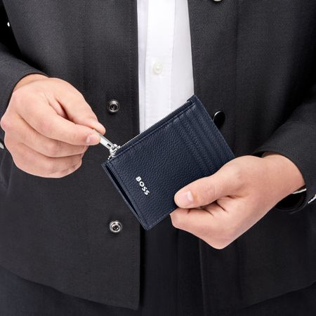 BOSS Card holder zip Classic Grained Navy
