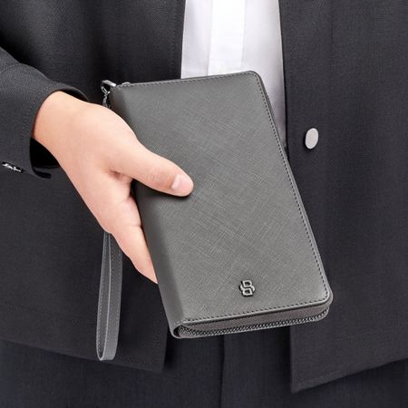HLL526H-6 BOSS Travel wallet Double B Saffiano Grey