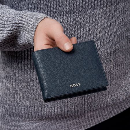 HLN416N-7 BOSS Money wallet with flap Classic Grained Navy