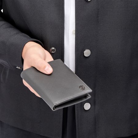 HLO526H-6 BOSS Money wallet with flap Double B Saffiano Grey