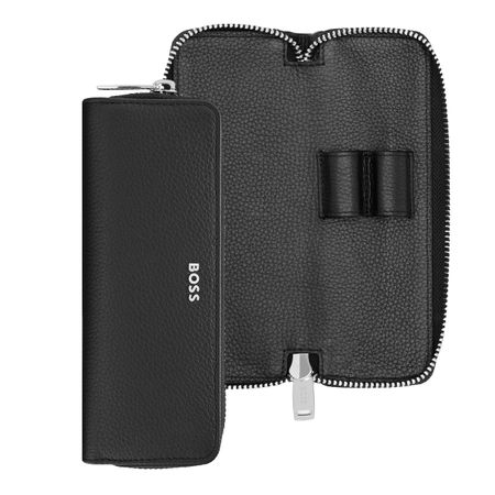 BOSS Zipped double pen case Classic Grained Black