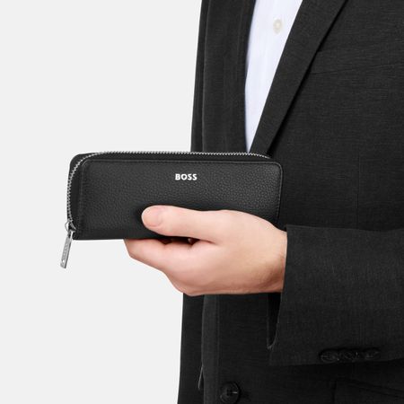 HLU417A-5 BOSS Zipped double pen case Classic Grained Black