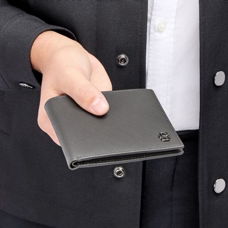 HLW526H-5 BOSS Wallet Double B Saffiano Grey