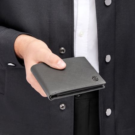 HLY526H-6 BOSS Card wallet with flap Double B Saffiano Grey