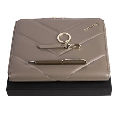 HUGO BOSS Set HUGO BOSS Taupe (ballpoint pen, conference folder A5 & key ring)