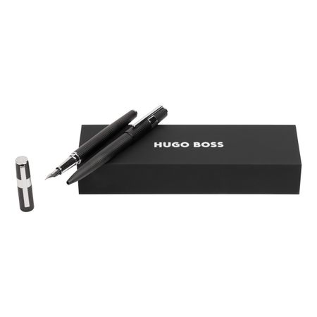 HUGO BOSS Set Gear Pinstripe Black / Chrome (ballpoint pen & fountain pen)