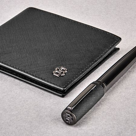 HUGO BOSS Rollerball pen Double B Saffiano Black