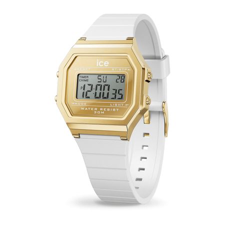 ICE digit retro-Metal gold mirror-White -Small