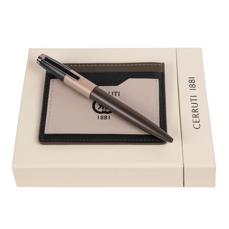 Cerruti 1881 Set Brick Beige Khaki Black (ballpoint pen & card holder)